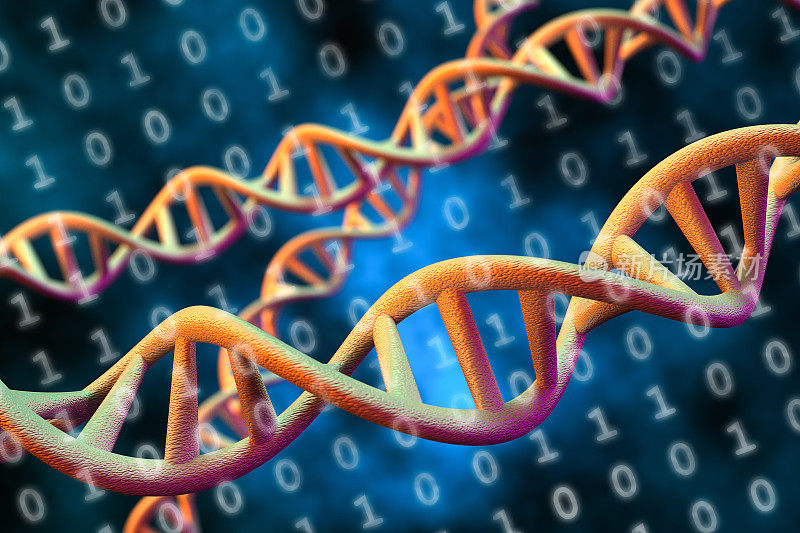 DNA数字数据存储概念，3D渲染