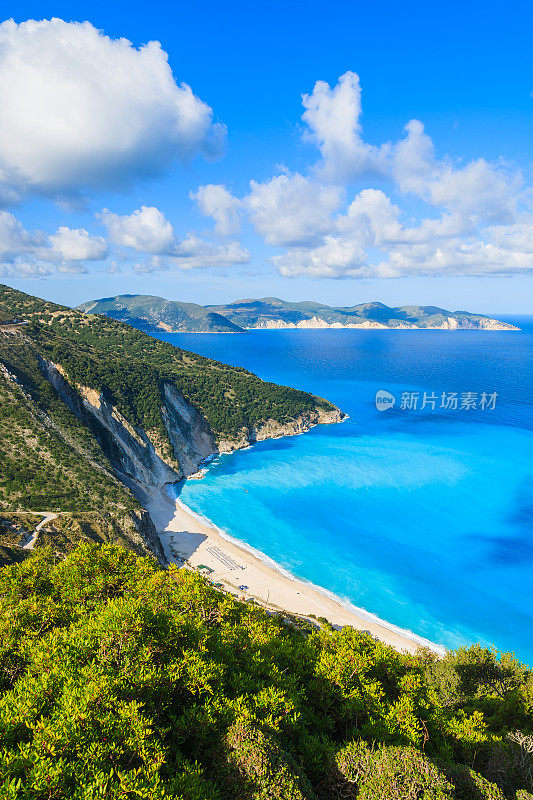 希腊凯法洛尼亚岛美丽的Myrtos湾和田园诗般的海滩