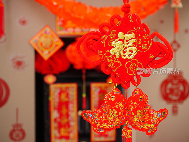 “福”的意思是“幸运的”中国新年装饰贺卡