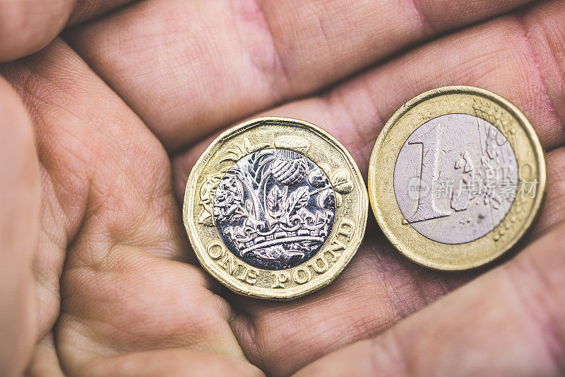 英国一英镑硬币和一欧元硬币