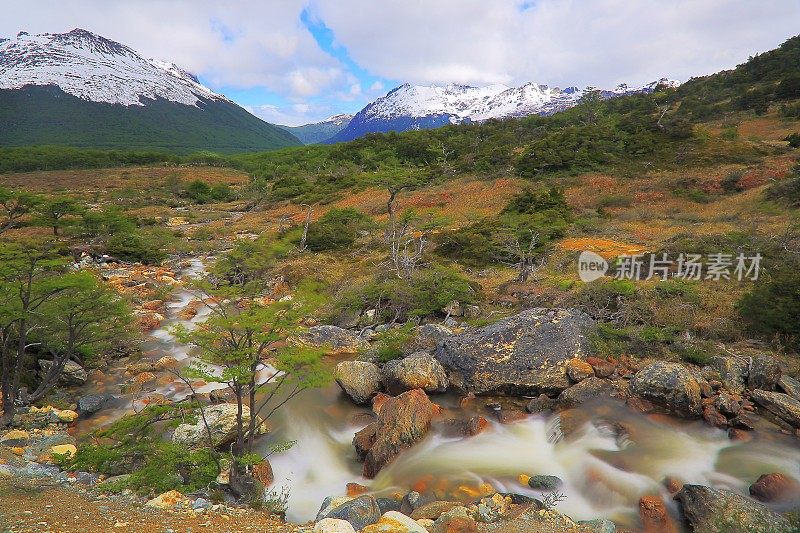 模糊的河流从长期暴露和田园诗乌斯怀亚-火地岛，阿根廷