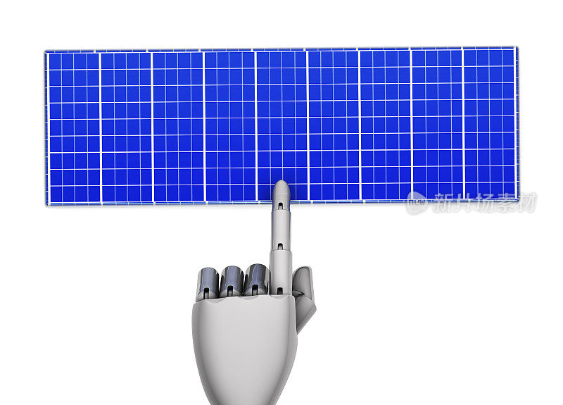 机器人手在太阳能板上