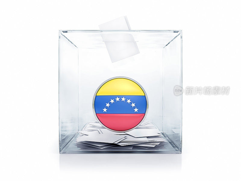 有委内瑞拉国旗和选票的投票箱