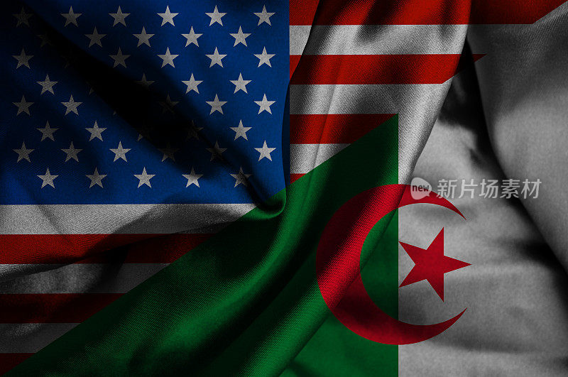 挥舞着阿尔及利亚和美国的旗帜