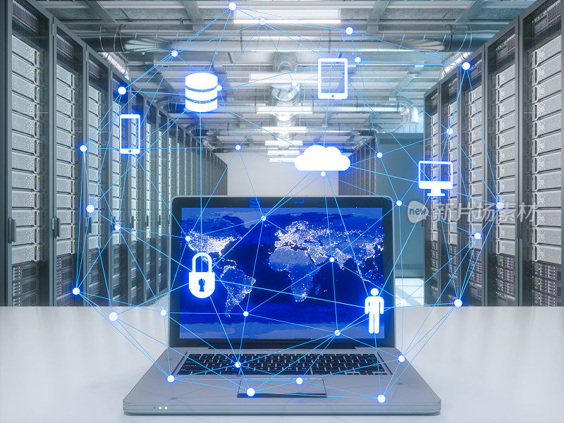 保护网络安全计算机和安全您的数据概念-服务器室