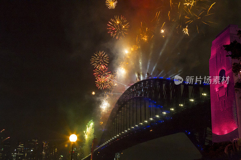 悉尼海港大桥在2020年新年前夜的烟花欢迎秀上