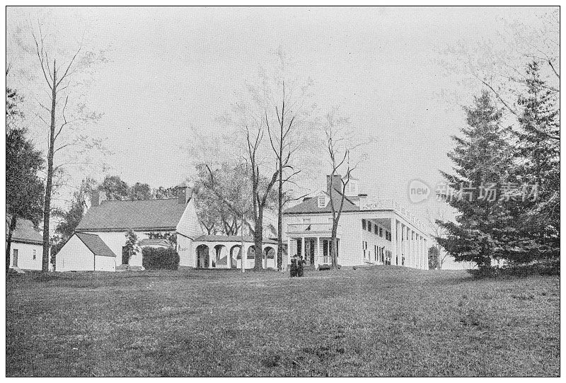 美国华盛顿的古老黑白照片:乔治·华盛顿的宅邸，芒特弗农