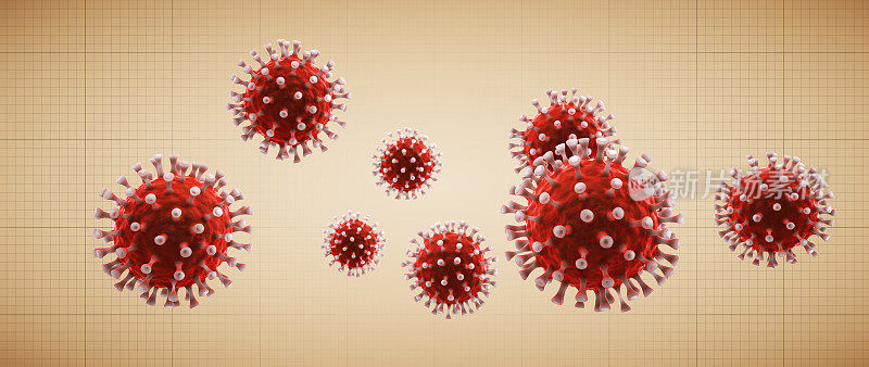 用棕色水平网格简单地表示红色冠状病毒细胞