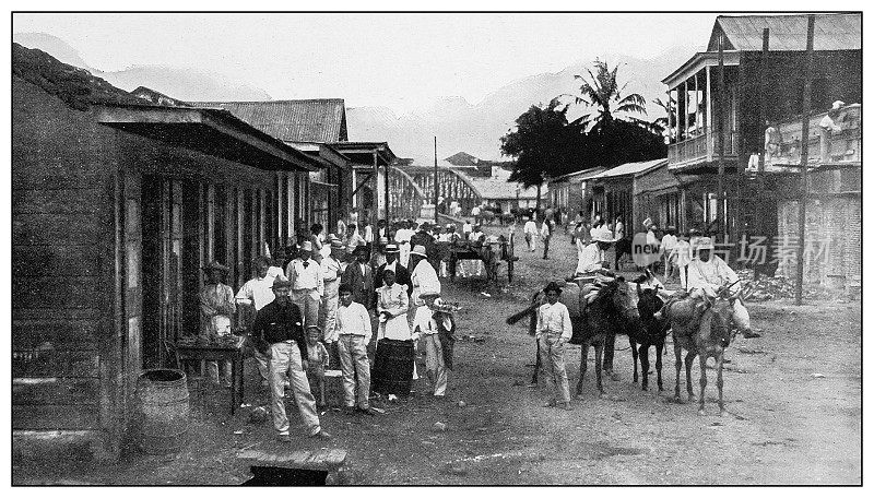 古董黑白照片:法国市场，马亚奎斯，波多黎各