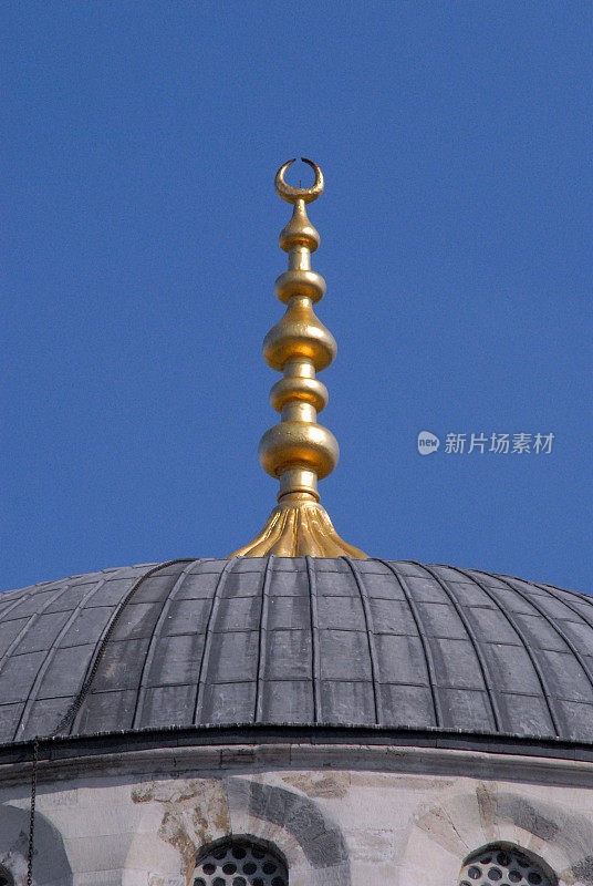 蓝色清真寺-最后与新月，伊斯坦布尔，土耳其