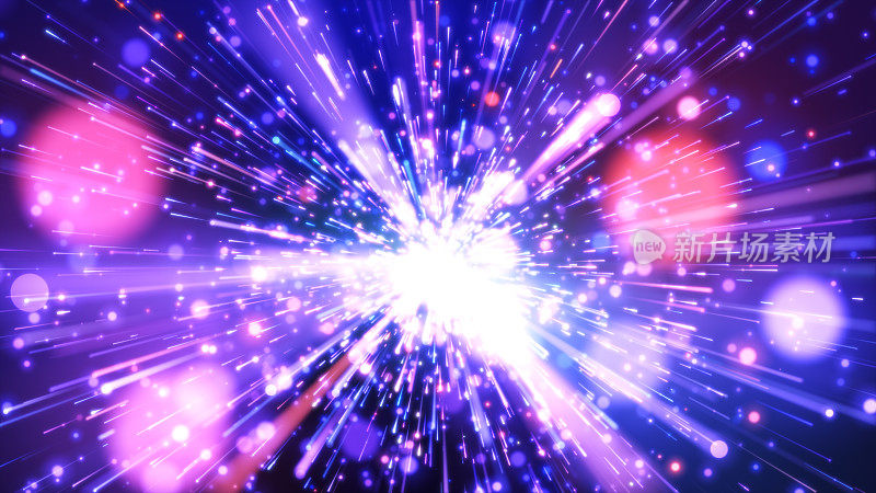 粉紫色尘埃粒子爆炸，光轨迹效果。