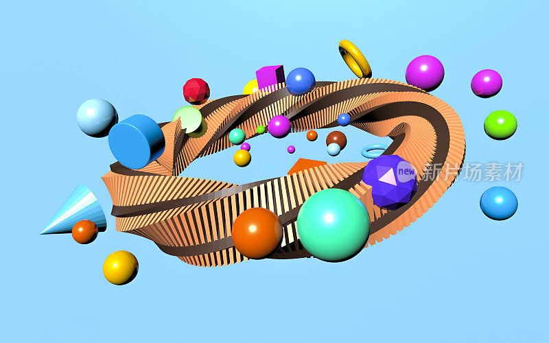 五彩糖果般的球体散落在巧克力色的扭曲环中。