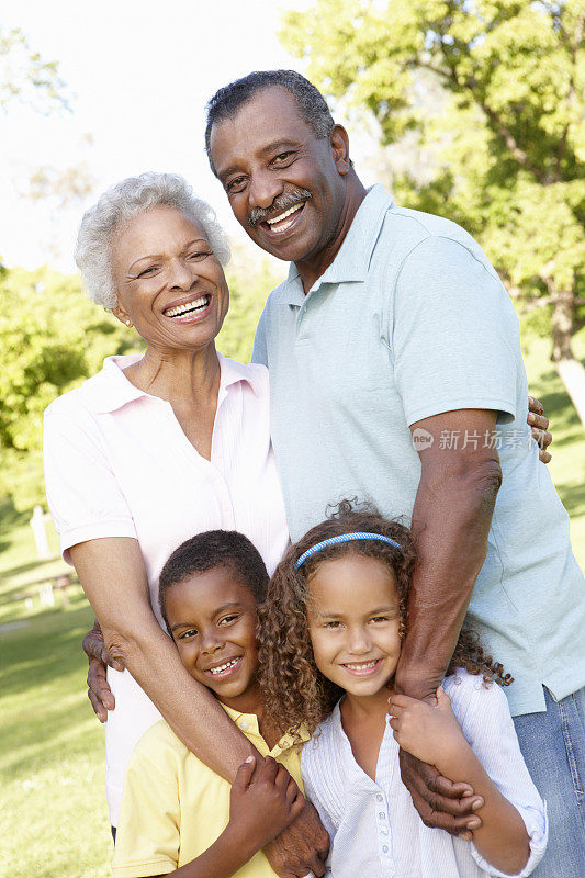 非裔美国人的孙子孙女在公园里