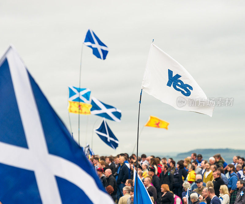 人们挥舞着旗帜支持苏格兰独立