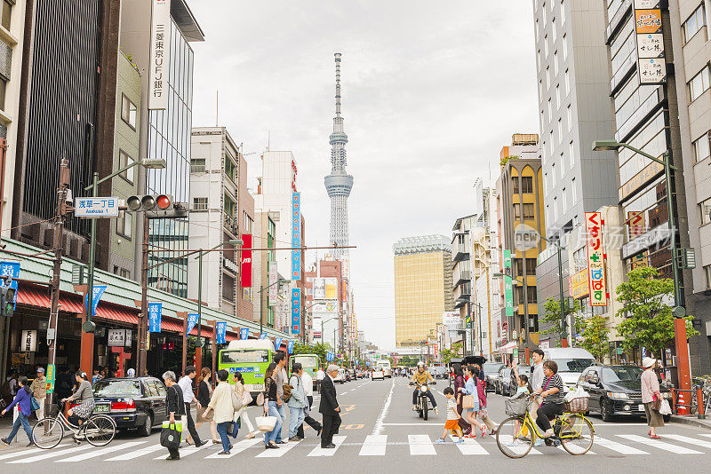 城市浅草街道场景与东京天空树日本