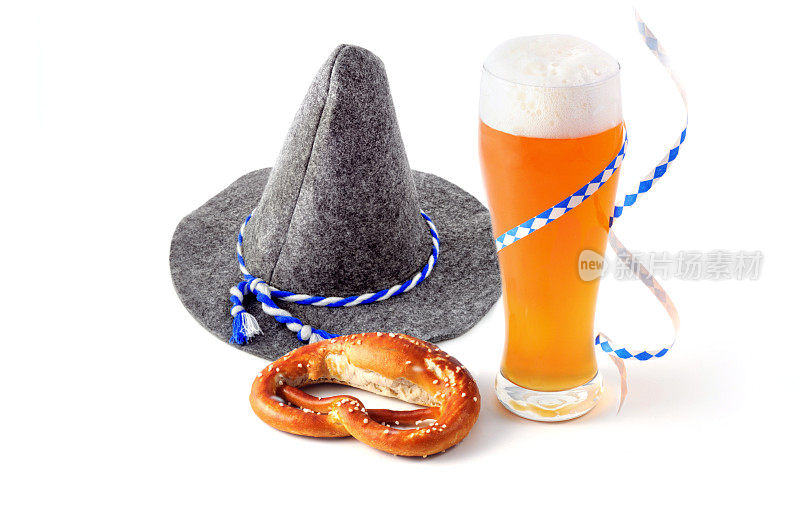 椒盐卷饼，面包和巴伐利亚帽子。啤酒节