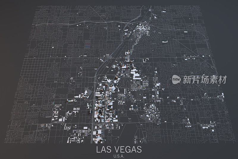 拉斯维加斯地图，卫星视图，城市，美国。3d渲染