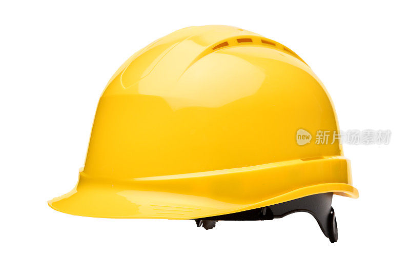 黄色安全帽孤立在白色背景侧视图