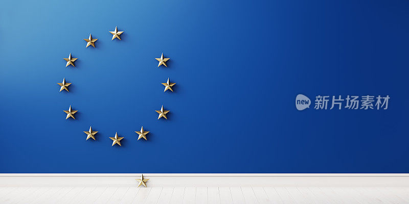 蓝色墙上代表欧盟的金星-脱欧概念