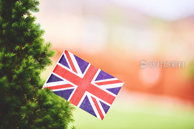 充满活力的英国国旗在夏天的阳光下