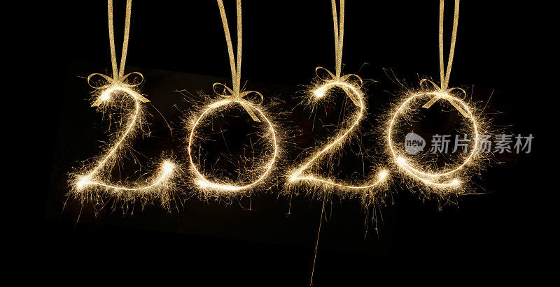 闪闪2020新年快乐挂金丝带