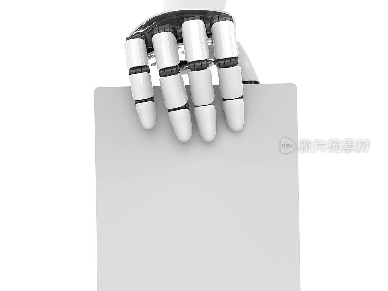 3D渲染机器人手臂持有纸模板库存照片