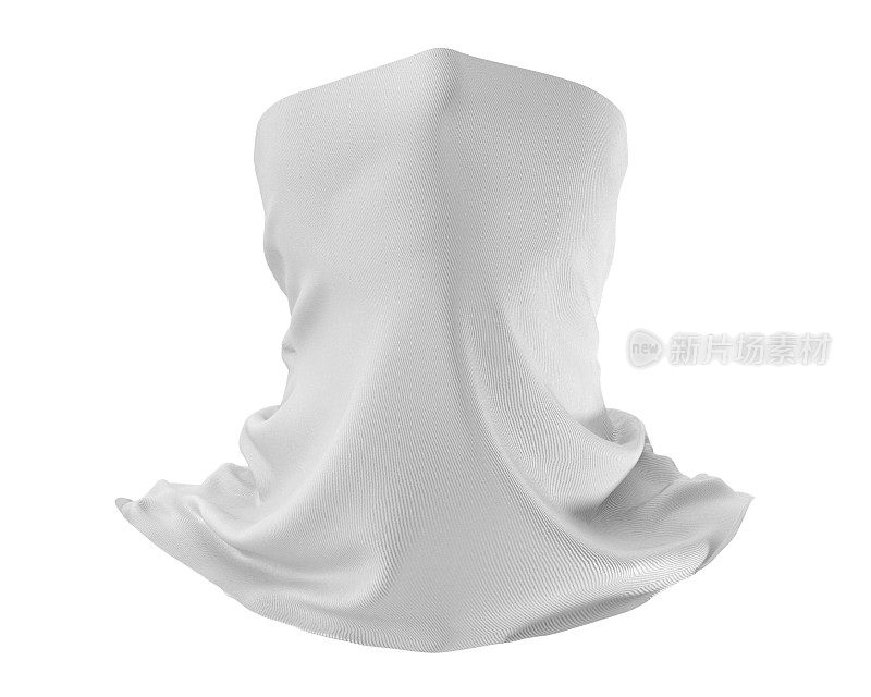 白色颈部绑腿模型，空白织物颈部防尘3d渲染隔离在白色背景
