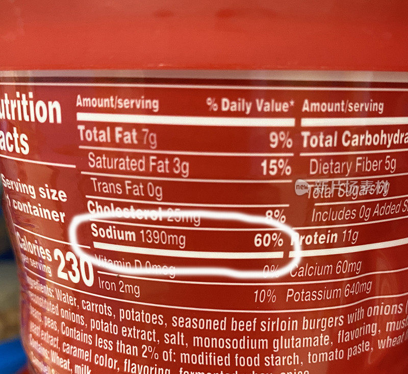 营养标签上钠含量过高