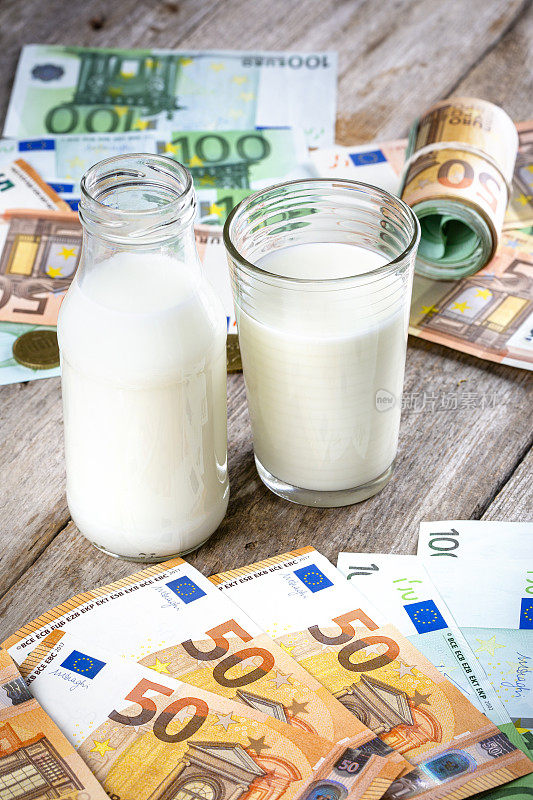 欧洲牛奶价格上涨的概念。