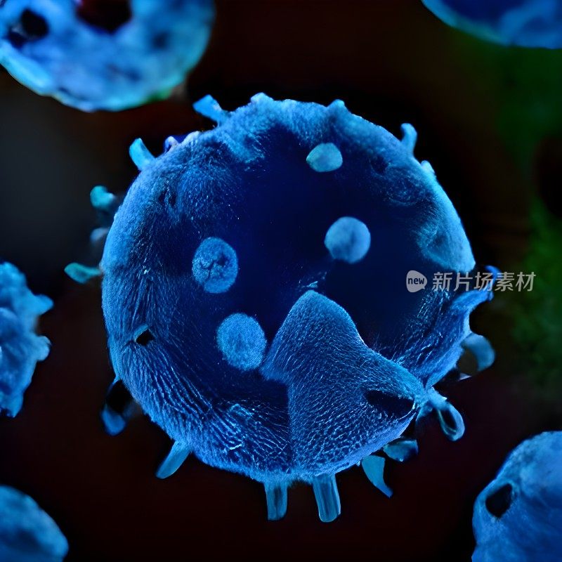 流动流感病毒细胞的显微镜视图。危险的疾病