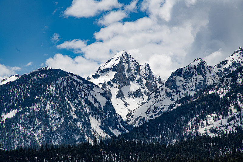 在美国西部，北美的黄石生态系统中，雪覆盖的大提顿峰蒂维诺山