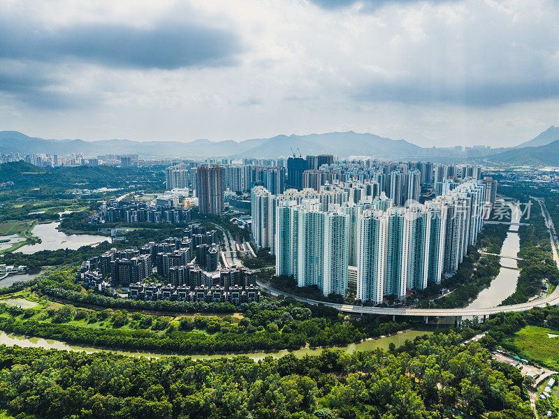 无人机拍摄的香港天水围房屋