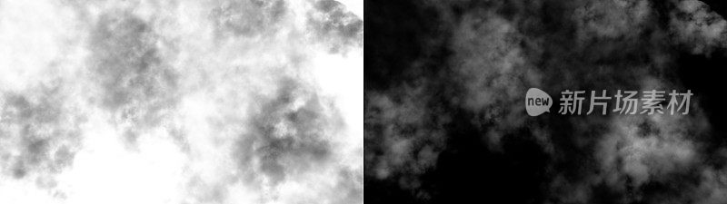 黑白云隔离在白色的背景，纹理烟雾，刷效果