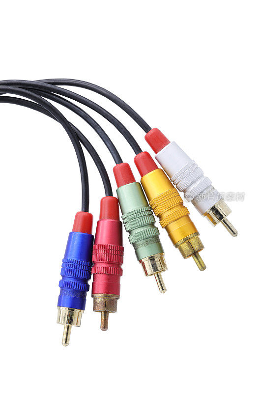 多色AV电缆连接器隔离在白色背景。