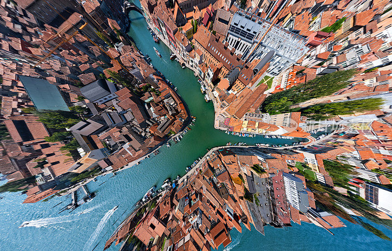 超广角鸟瞰穆拉诺岛大运河，意大利