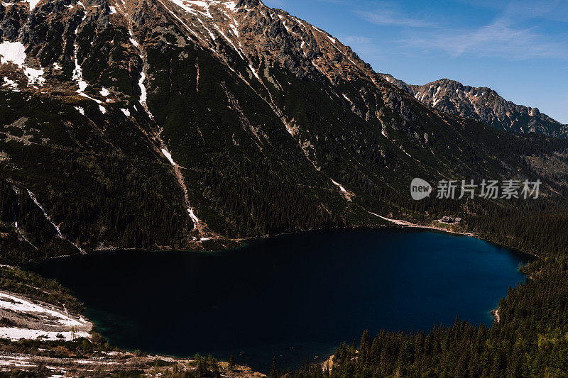 扎科帕内瀑布，塔特拉山脉。莫斯基奥科湖的瀑布。风景优美，旅游观光摄影的波兰自然风光。