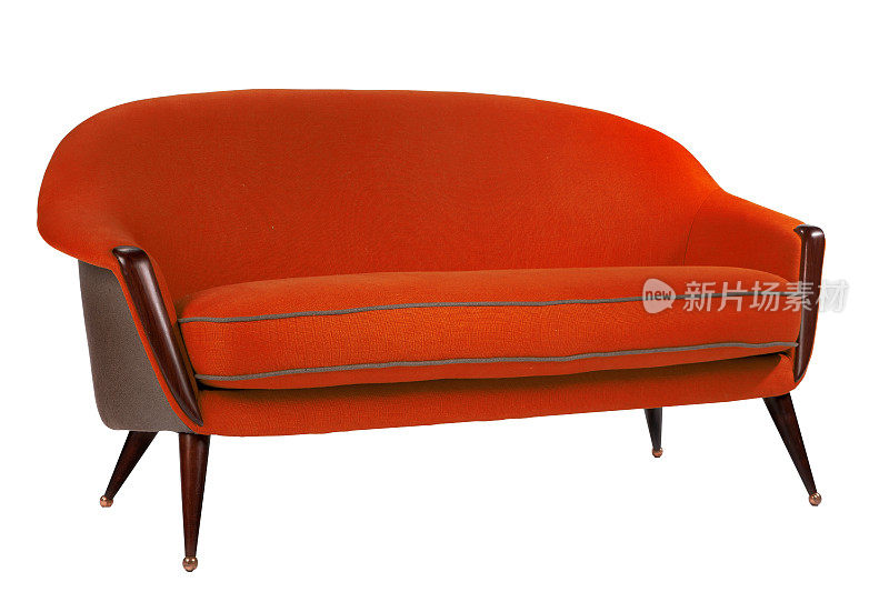 复古风格的红色沙发60年代风格的古董孤立在白色
