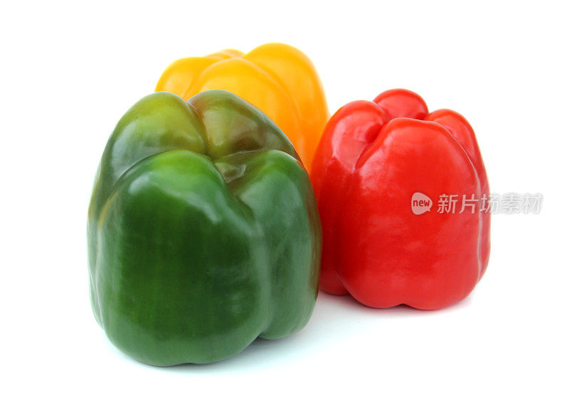 红、黄、绿红绿灯辣椒组图像，白底