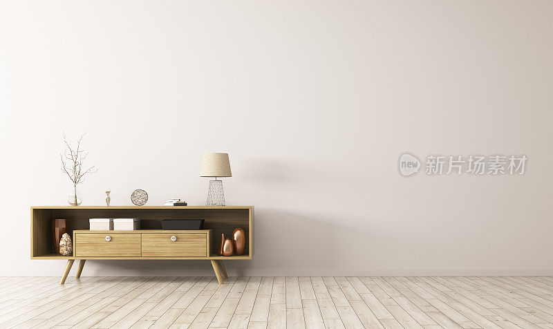 室内木制餐具柜3d渲染