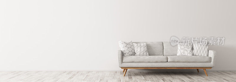现代室内白色沙发全景3d渲染