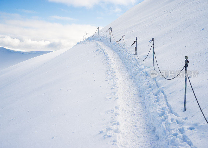 勃朗峰上白雪皑皑的山路