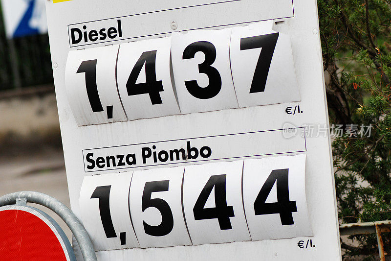 意大利加油站的汽油价格标志