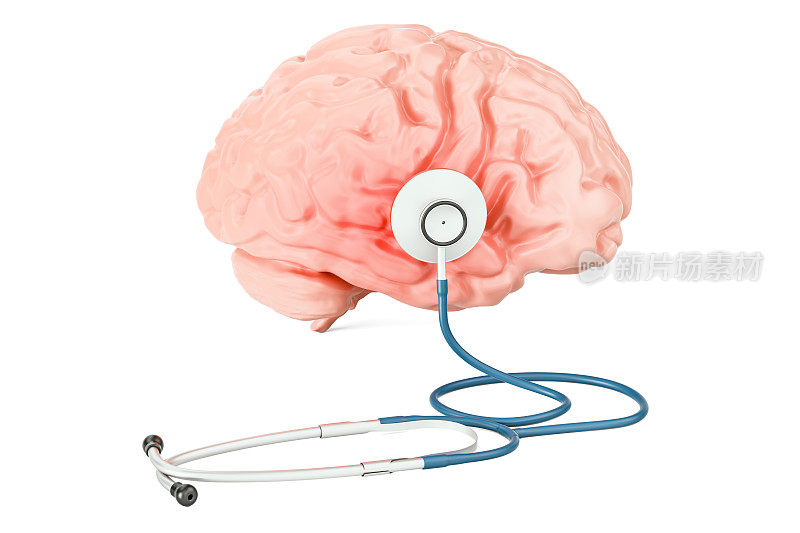 听诊器具有人脑、医学的概念。三维渲染