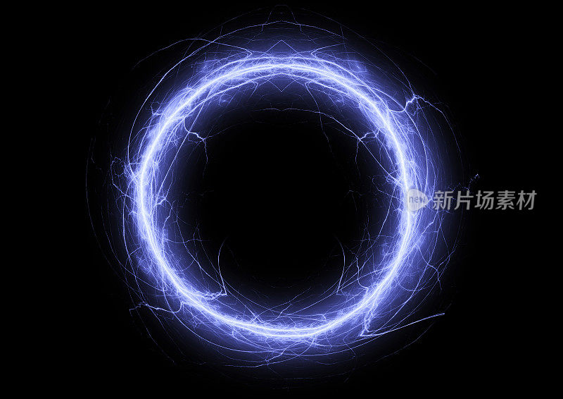 蓝色圆圈闪电，电等离子体背景