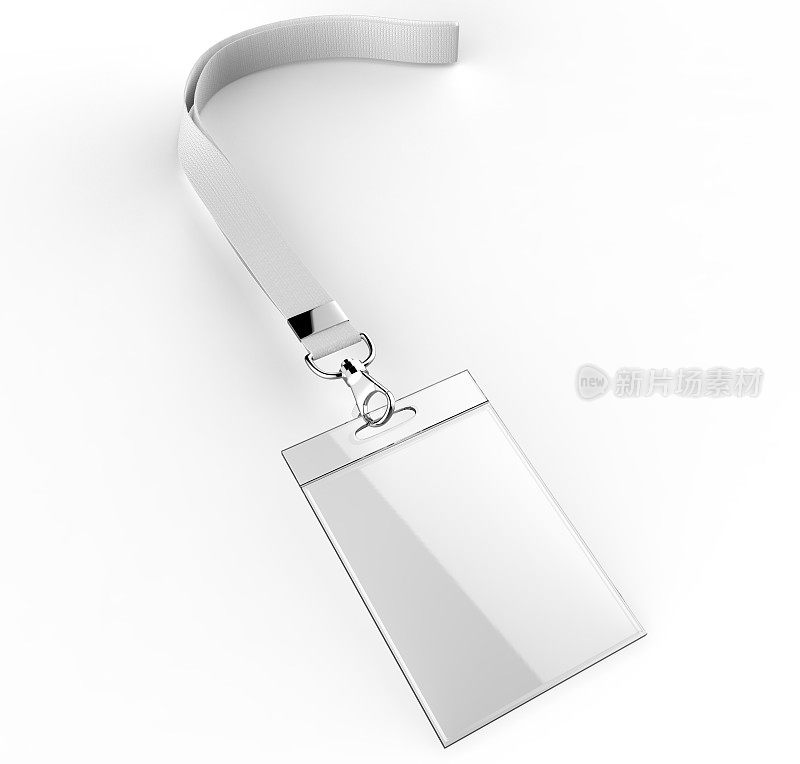 识别空白塑料身份证集扣和挂绳孤立在灰色背景3d渲染插图。