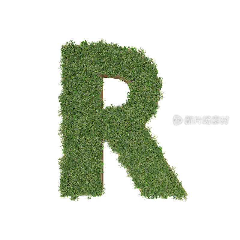 由白色背景上的绿树构成的字母R。