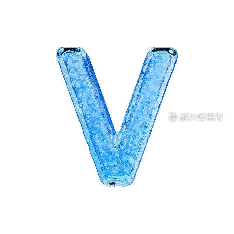 大写字母V由水隔离在白色背景上