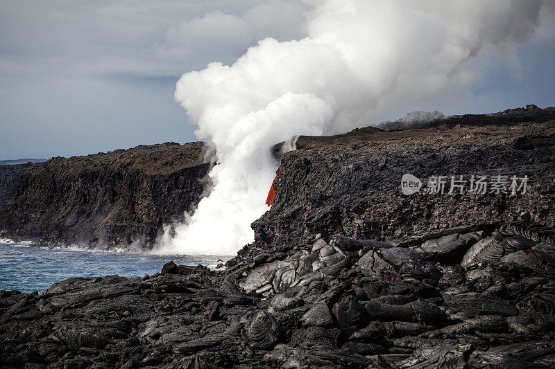 熔岩流入太平洋，基拉韦厄火山，大岛，夏威夷