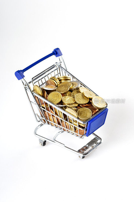 购物车和欧盟货币硬币