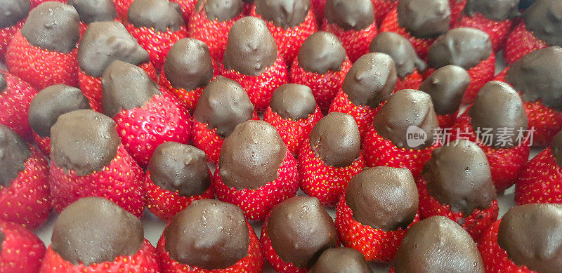草莓上覆盖着黑巧克力
